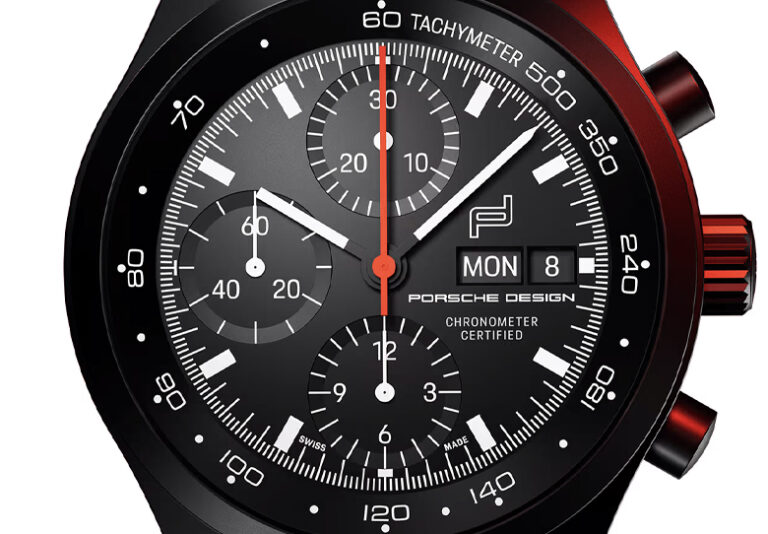 Detalle de la esfera de un reloj Porsche Design Chronograph negro