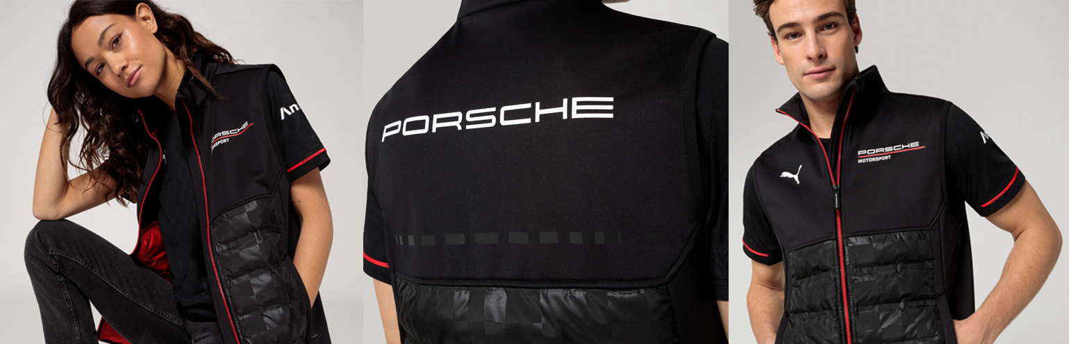 Chalecos Porsche Motorsport negros para hombre y mujer