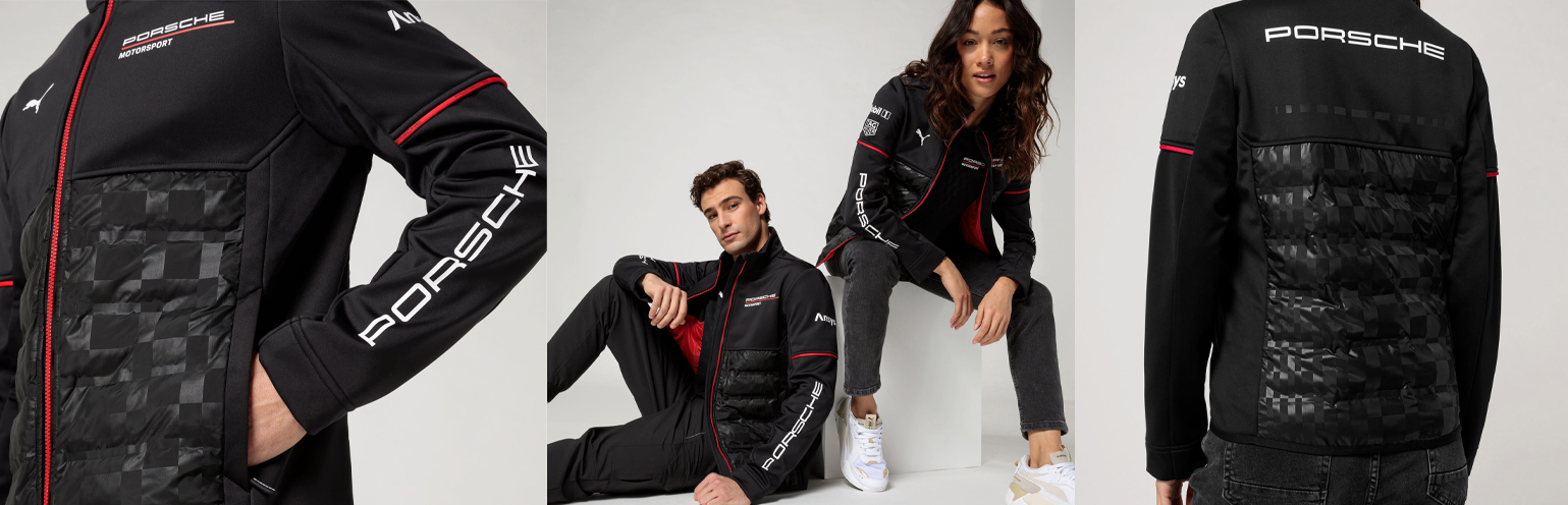 Chaquetas Porsche Motorsport negras para hombre y mujer