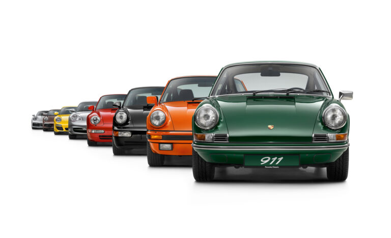 Gama de Porsche 911 clásicos en fila frontal
